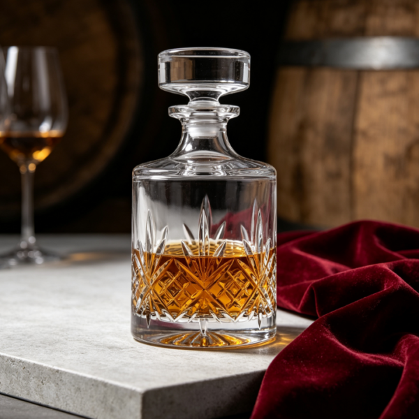 Round Glass Whiskey Decanter with Classic Shape for Liquor, Whiskey and Wine Storage